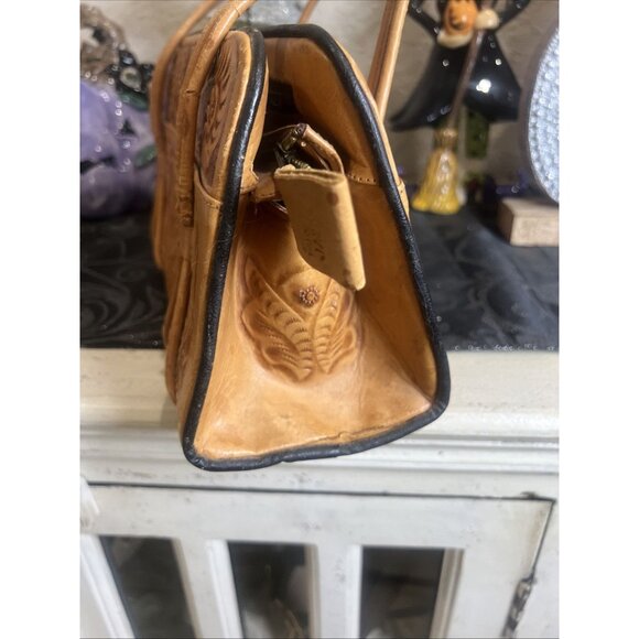 Vintage Corvi Piel Mexico Hand Tooled Aztec Calendar Floral Leather Handbag - Picture 3 of 16